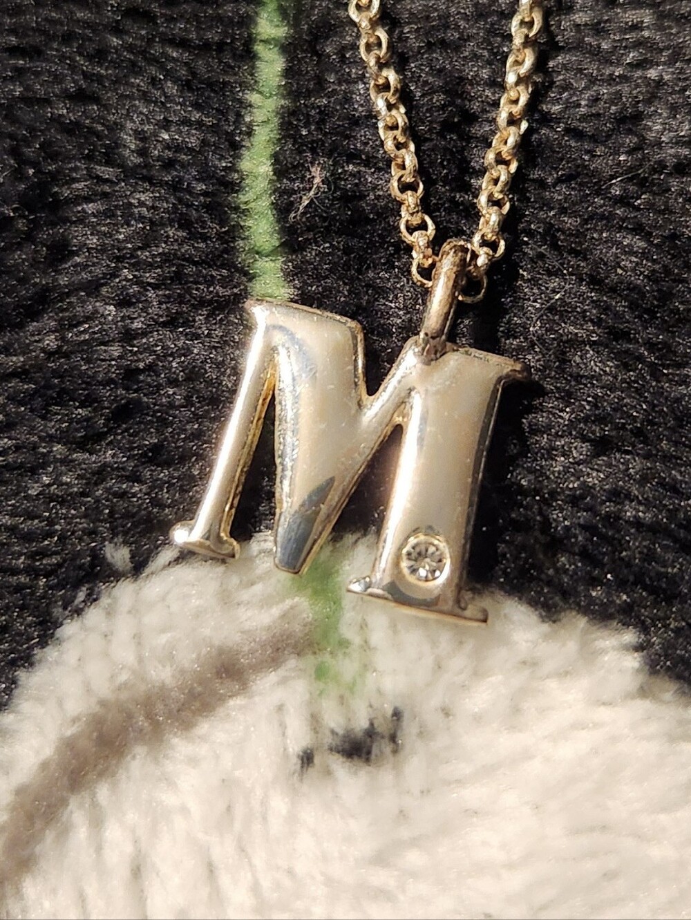 Initial 'M' Pendant Necklace in Silver with Crystal Accent
